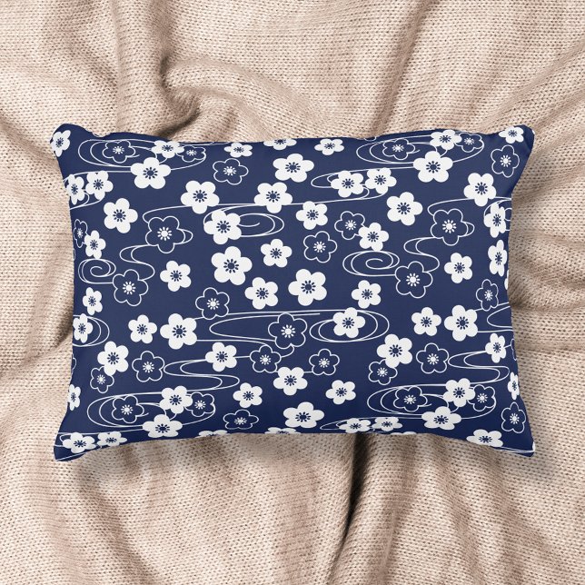 Japanese Blue Sakura Cherry Blossom Flowers Decorative Cushion (Creator Uploaded)