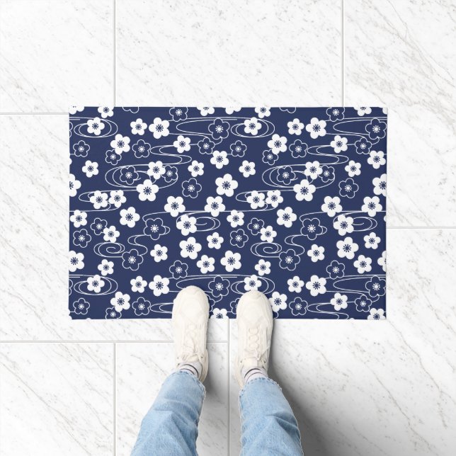 Japanese Blue Sakura Cherry Blossom Flowers Doormat (Indoor)