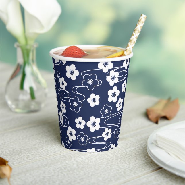 Japanese Blue Sakura Cherry Blossom Flowers Paper Cups (Insitu)