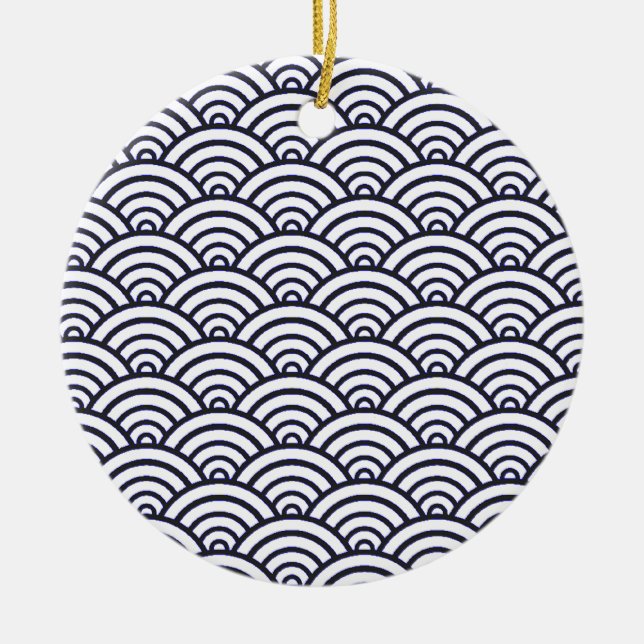 Japanese Blue Waves Seigaiha Sea Ceramic Tree Decoration (Front)