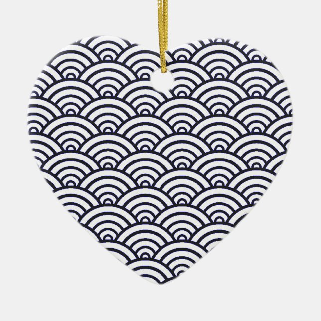 Japanese Blue Waves Seigaiha Sea Ceramic Tree Decoration (Front)