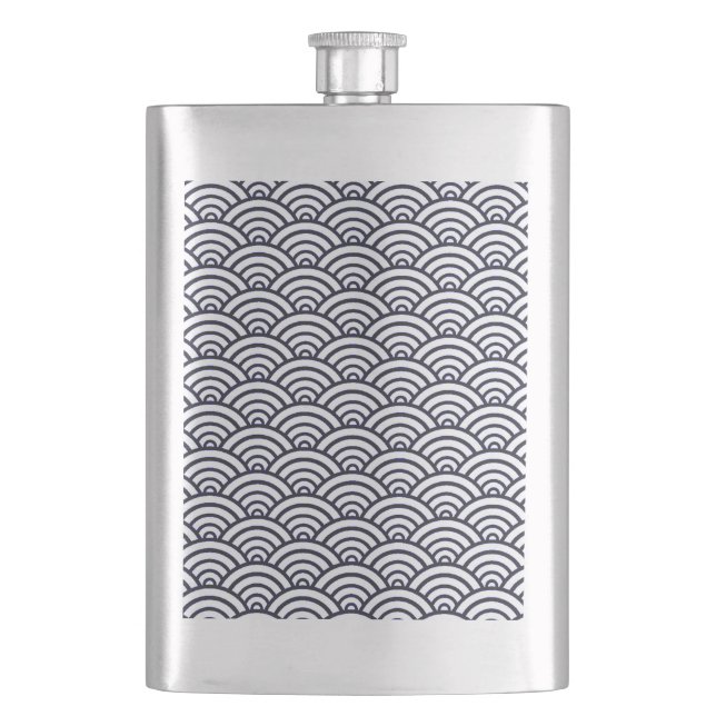 Japanese Blue Waves Seigaiha Sea Hip Flask (Front)