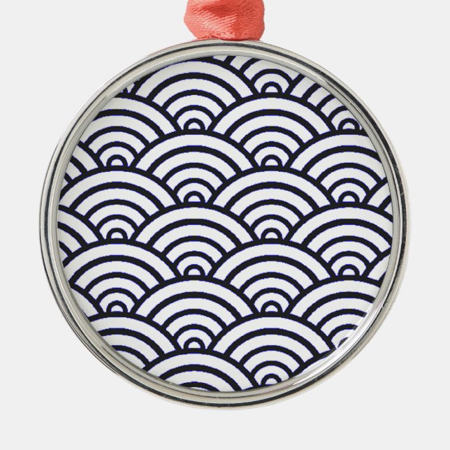 Japanese Blue Waves Seigaiha Sea Metal Tree Decoration (Front)