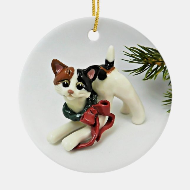 Japanese Bobtail Cat Calico Holiday Ornament (Front)