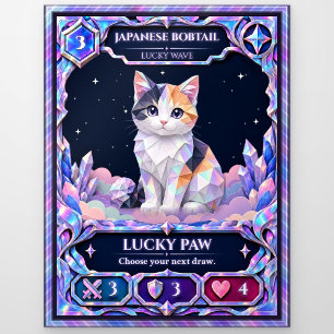 Japanese Bobtail Cat, Rainbow Foil Art Postcard