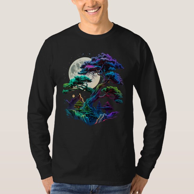 Japanese Bonkei Miniature tree on Bonsai Tree Moon T-Shirt (Front)