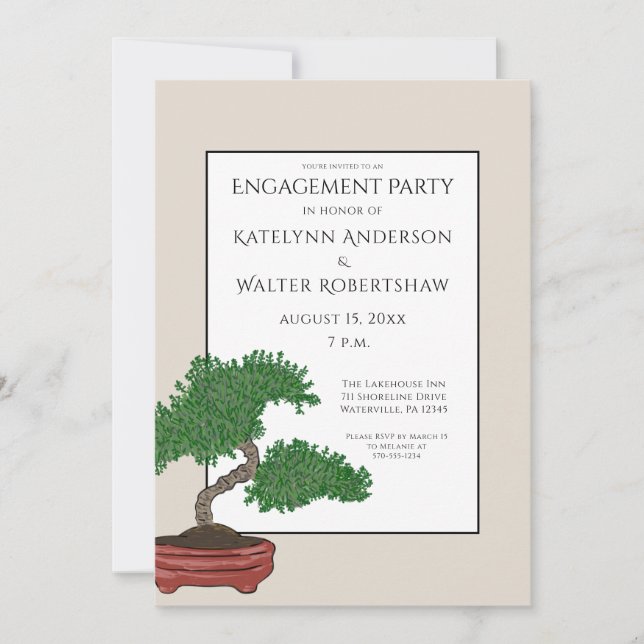 Japanese Bonsai Tree Wedding Engagement Party Invitation (Front)