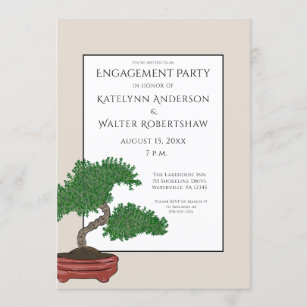 Japanese Bonsai Tree Wedding Engagement Party Invitation