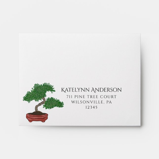 Japanese Bonsai Tree Wedding Response Envelope (Front)