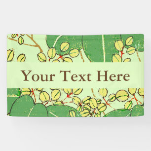 Japanese Botanical Green Leaf Woodblock Print Banner