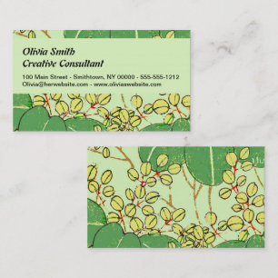 Japanese Botanical Green Leaf Woodblock Print Business Card