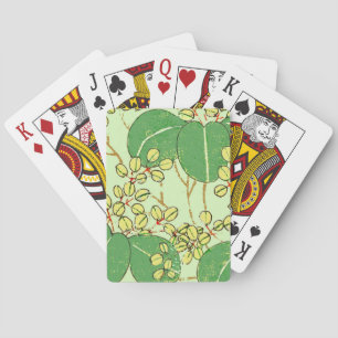 Japanese Botanical Green Leaf Woodblock Print Playing Cards