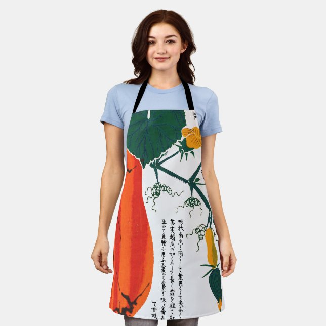 Japanese Botanical Illustration of a Pumpkin Apron (Worn)
