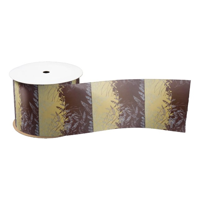 Japanese Botanical Minimal Leaves Soft Gold Light Satin Ribbon (Spool)
