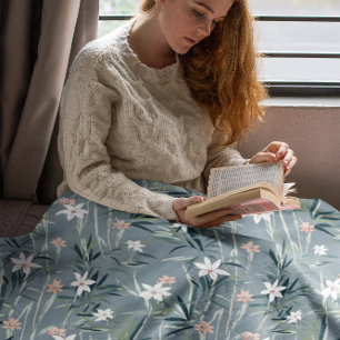 Japanese botanical zen flowers pattern fleece blanket