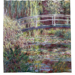 Japanese Bridge Symphony in Rose Monet Fine Art Shower Curtain