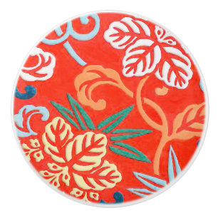 Japanese brocade - red and white ceramic knob