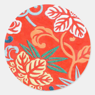 Japanese brocade - red and white classic round sticker