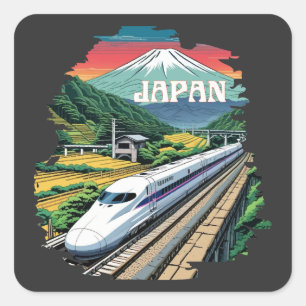 Japanese Bullet Train and Mount Fuji Square Sticker