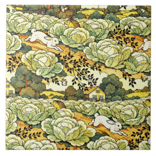 Japanese Bunnies in a Cabbage Garden Tile
