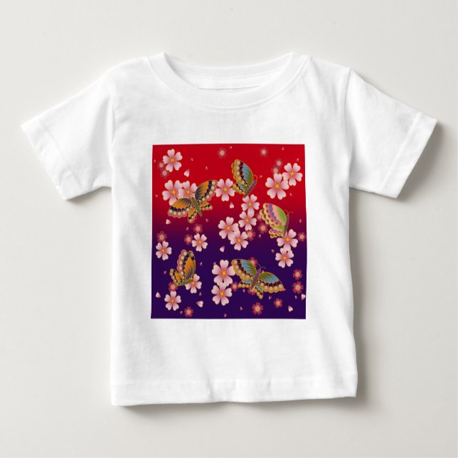 Japanese Butterflies Amid Sakura Blossoms Baby T-Shirt (Front)