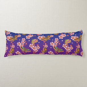 Japanese Butterflies Amid Sakura Blossoms Purple Body Cushion