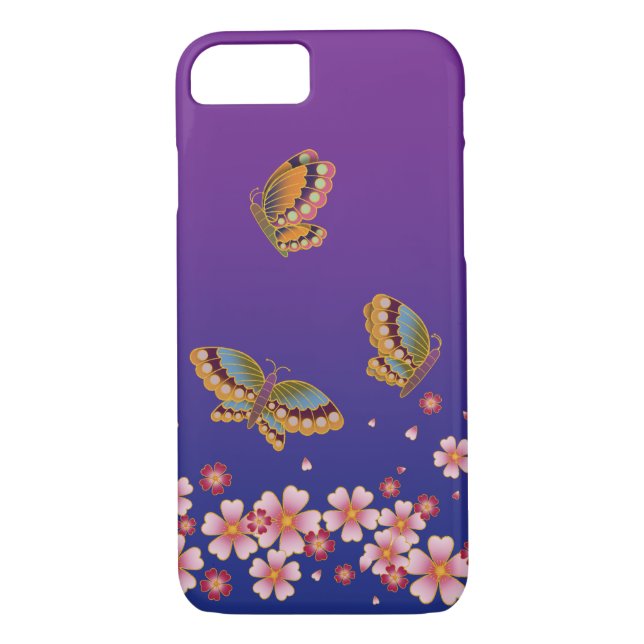 Japanese Butterflies Amid Sakura Blossoms Purple Case-Mate iPhone Case (Back)