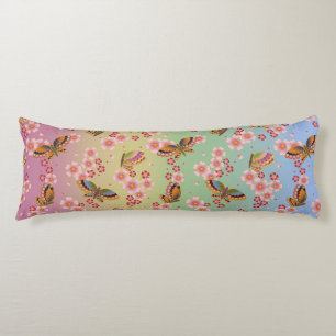 Japanese Butterflies Amid Sakura Blossoms Rainbow Body Cushion
