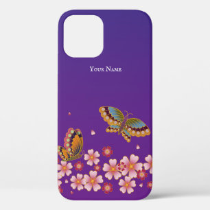 Japanese Butterflies Sakura Blossoms Personalised iPhone 12 Case