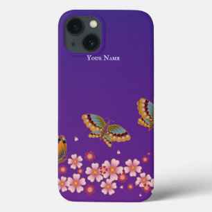 Japanese Butterflies Sakura Blossoms Personalised iPhone 13 Case