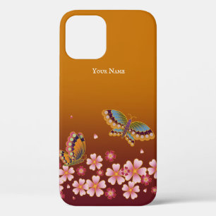 Japanese Butterflies Sakura Blossoms Personalised iPhone 12 Case