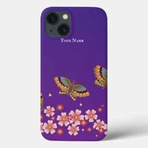 Japanese Butterflies Sakura Blossoms Personalised iPhone 13 Case