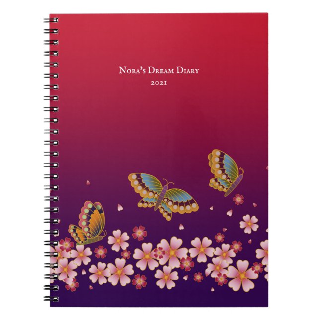 Japanese Butterflies Sakura Blossoms Personalised Notebook (Front)