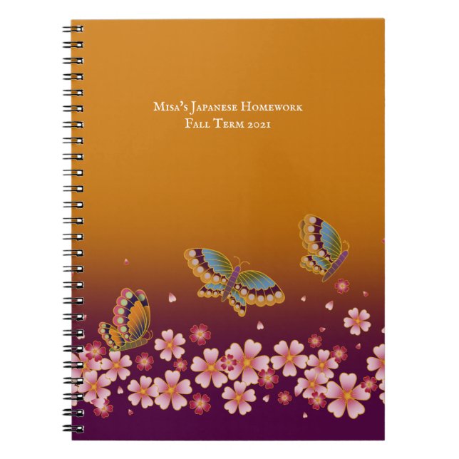 Japanese Butterflies Sakura Blossoms Personalised Notebook (Front)