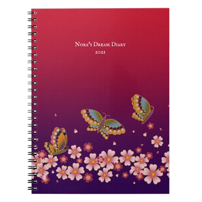 Japanese Butterflies Sakura Blossoms Personalised Notebook (Front)