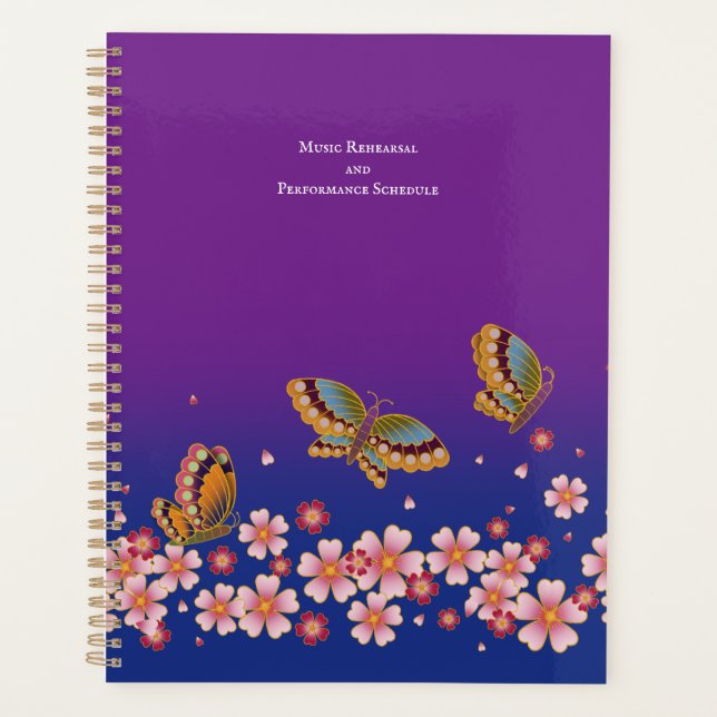 Japanese Butterflies Sakura Blossoms Personalised Planner (Front)
