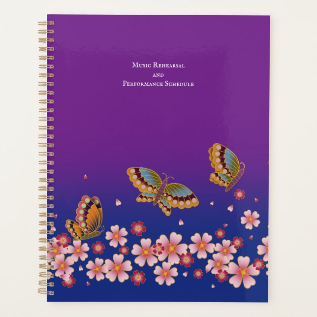 Japanese Butterflies Sakura Blossoms Personalised Planner (Front)