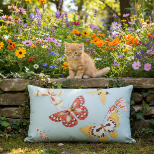 Japanese Butterflies Vintage Outdoor Lumbar Pillow