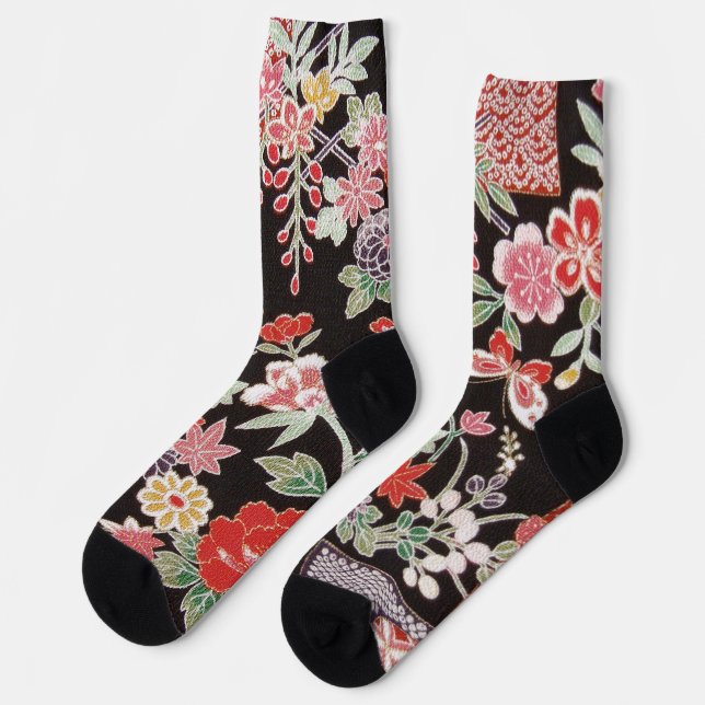 Japanese Butterfly & Flower Pattern Socks (Left)