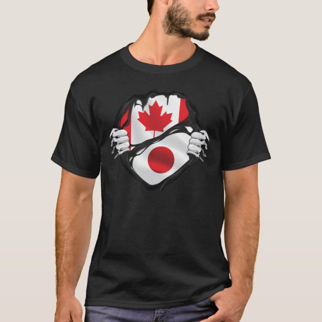 Japanese Canadian Hands Ripped Roots Flag  T-Shirt (Front)