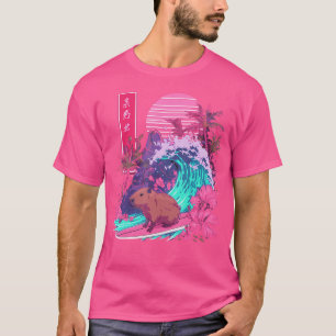Japanese Capybara Surfing Wave Great Wave Japan T-Shirt