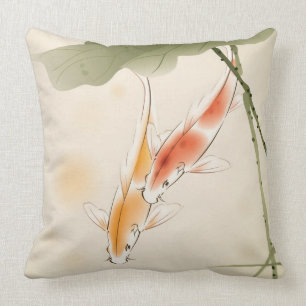 Japanese Carp fishes swimming in lotus pond Cushion