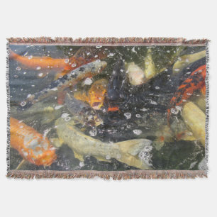 Japanese Carp Koi Fish Swimming  Throw Blanket