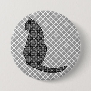 Japanese Cat - Black and White Kimono Print 7.5 Cm Round Badge