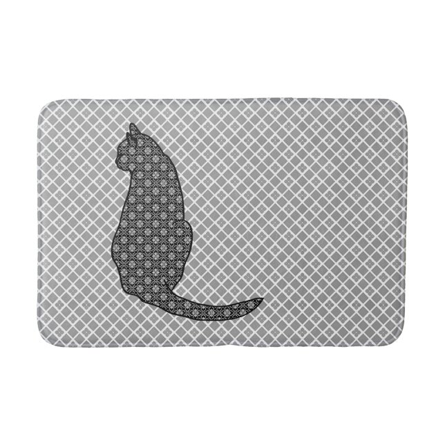 Japanese Cat - Black and White Kimono Print Bath Mat (Front)