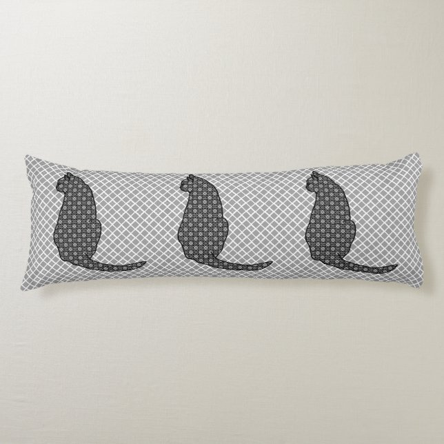 Japanese Cat - Black and White Kimono Print Body Cushion (Front)