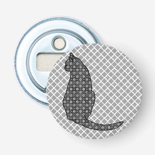 Japanese Cat - Black and White Kimono Print Bottle Opener