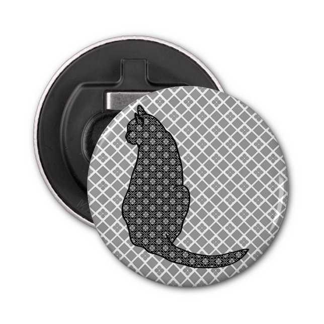 Japanese Cat - Black and White Kimono Print Bottle Opener (Front)