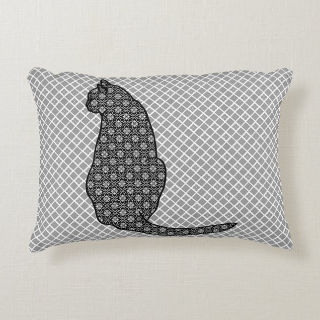 Japanese Cat - Black and White Kimono Print Decorative Cushion (Front)