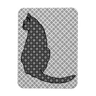 Japanese Cat - Black and White Kimono Print Magnet